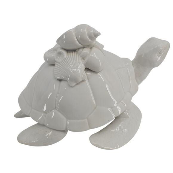Fitz & Floyd Atlantis Ceramic Sea Turtle Dish w/Lid Trinket Box Coastal Decor - Picture 1 of 10